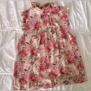 Sleeveless Pink and Cream Blouse